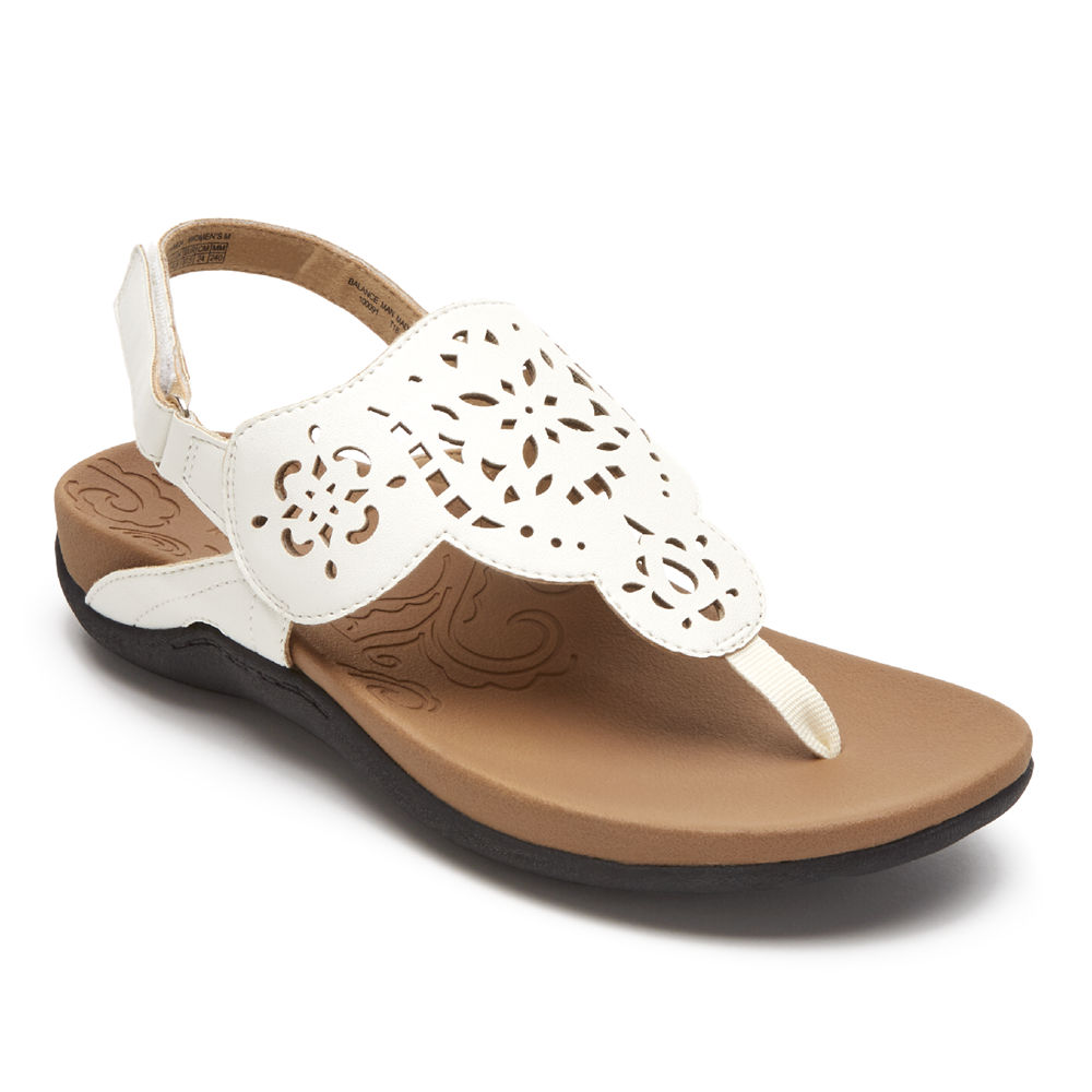 Rockport Sandals For Womens White - Ridge Circle Cutout Thong - VR3298641